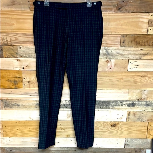 Reiss size 32x30 Black and Brown Plaid 100% Wool Dress Pants with Pockets - Picture 1 of 12